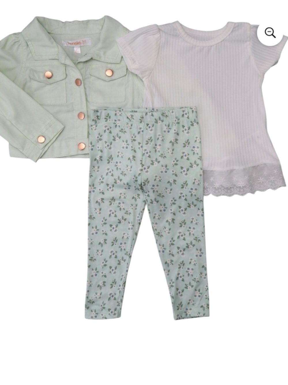 Kensie Girl Mint Green Floral Legging Set with White Tee and Mint Jacket